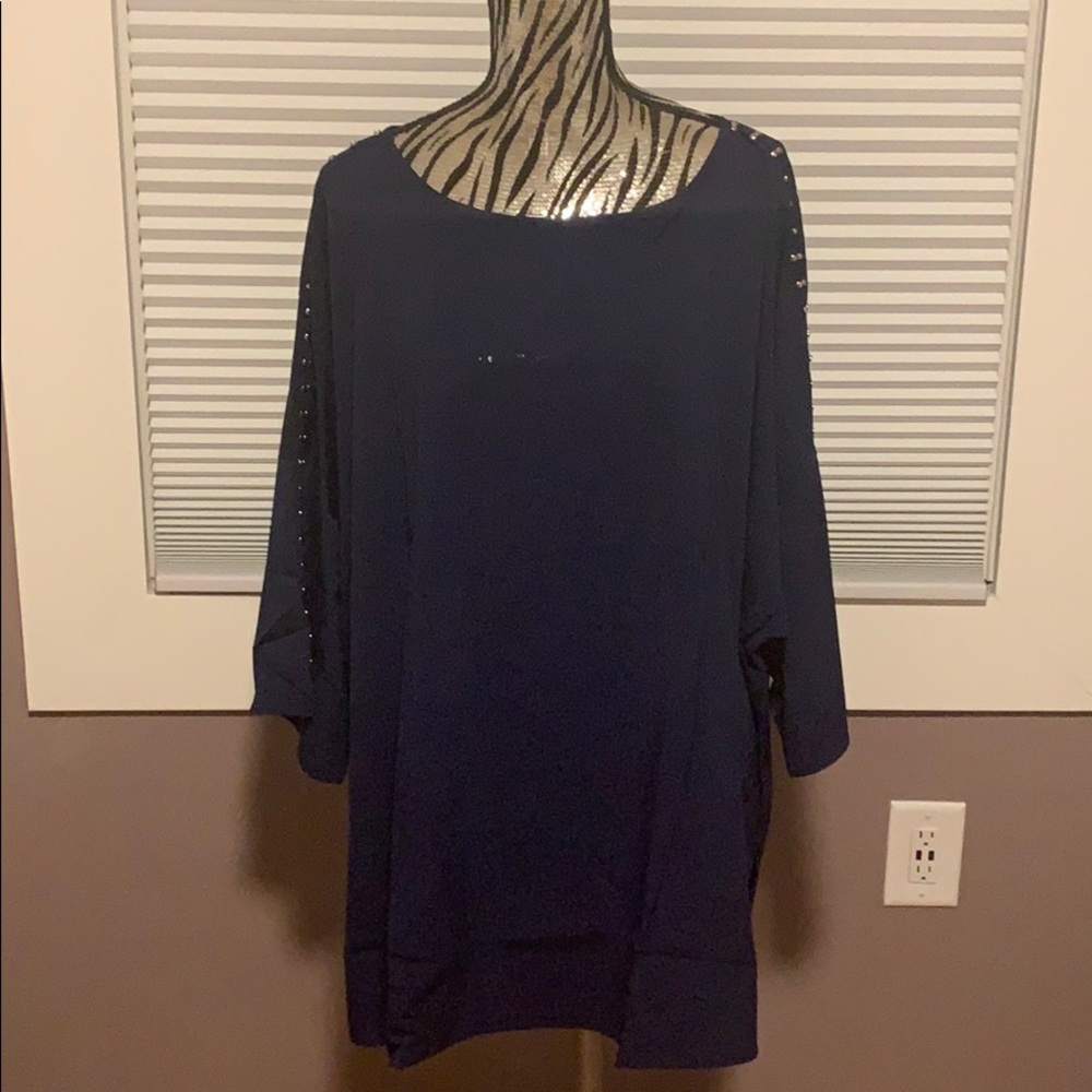 Susan Graver Midnight Blue Blouse with Silver  Stud Accents